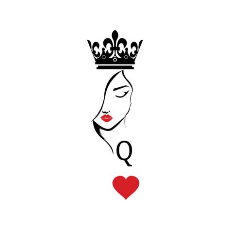 Playing Card Tattoos, Queen Of Hearts Tattoo, Heart Doodles, Queen Of Hearts Card, Hearts Tattoo, Crown Drawing, Card Tattoo Designs, Queen Tattoo, Playing Cards Art