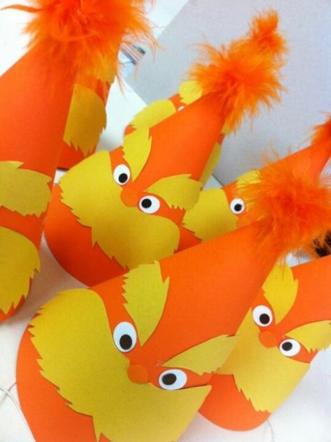 Lorax Birthday Party, Lorax Birthday, Lorax Party, Pink And Gold Birthday Party, Dr Seuss Birthday Party, Seuss Party, Dr Seuss Birthday, Birthday Party Hats, The Lorax