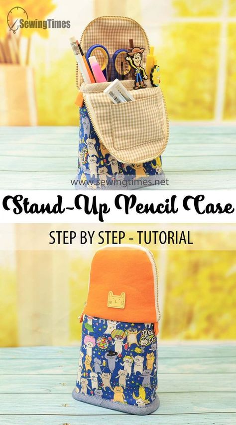 DIY Stand-Up Pencil Case | Step-by-Step Tutorial👍 Crafting Your Own Fabric Pencil Case [sewingtimes] Pen Pouch Diy, Standing Pencil Case, Pencil Case Sewing, Diy Stand, Fabric Pencil Case, Pencil Case Pattern, Stationary Bag, Diy Pouch, Diy Pencil Case