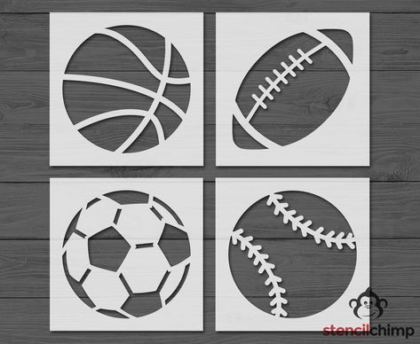 Basketball Stencil, Football Stencil, Senior 25, Baseball Card Template, Stencils For Kids, Stencils For Wood Signs, Sport Craft, Stencil Material, Large Stencils