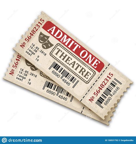 Theatre Ticket Template, Theatre Ticket Design, Aesthetic Ticket, Vintage Cinema Ticket, Ticket Illustration, Ticket Ideas, Theater Ticket, Cinema Popcorn, Musical Tickets