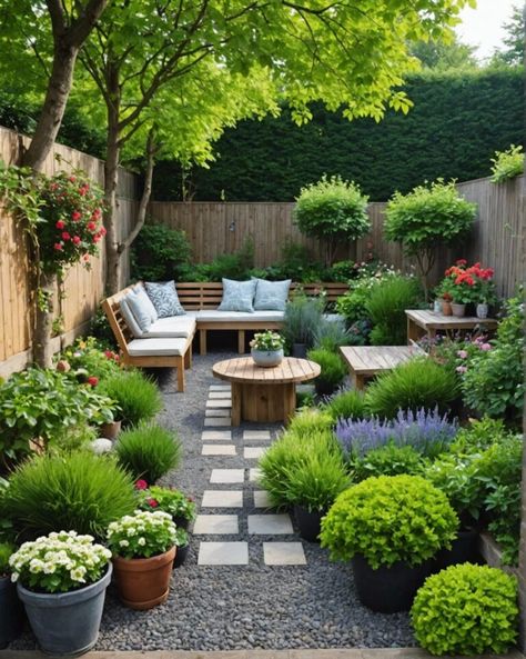 8.8 Backyard Small Landscaping Ideas, Narrow Terrace Garden, Pretty Small Gardens, Small Backyard Garden Design Layout, City Patio Garden, Small Back Garden Design, Small Garden Patio Ideas Paving, Small Yard Garden Design, Small British Garden