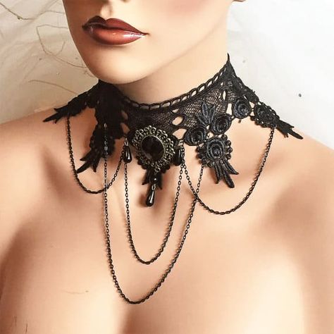 Gorgeous Gothic Wedding Dresses & Accessories - Love & Lavender Victorian Gothic Wedding, Ballroom Necklace, Black Lace Necklace, Black Lace Choker Necklace, Black Lace Choker, Lace Choker Necklace, Necklace Gothic, Choker Collar Necklace, Lace Choker