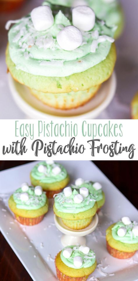 Cupcakes With Pistachio Frosting, Pistachio Cupcake Recipe, Pistachio Frosting Recipe, Cupcake Fillings, Pistachio Frosting, Not Too Sweet Frosting, Pistachio Desserts, Pistachio Pudding Cake, Pistachio Cupcakes