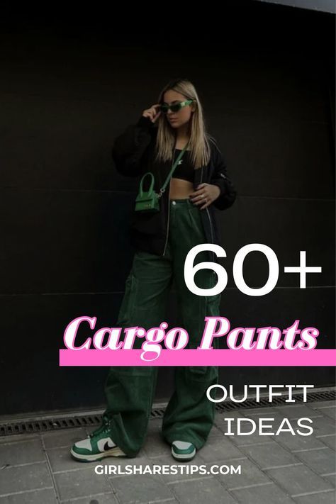 How To Style Baggy Cargo Jeans, Black Silk Cargo Pants Outfit, Cargo Trousers Outfit Women, Cargo Pants Concert Outfit, Black Cargo Pants Outfit Women Casual, Styling Black Cargo Pants, Baddie Bar Outfit, Cargo Pants Outfit Dressy, Cargo Joggers Outfits Women