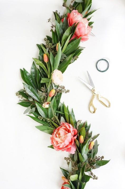 Pretty for Spring! This DIY floral chandelier garland is the perfect touch to your living room decor during your next dinner! - sugar and cloth Diy Girlande, Flowers And Greenery, Floral Chandelier, Floral Garland, Festival Decorations, Diy Wedding, Flower Power, Dinner Party, Floral Arrangements