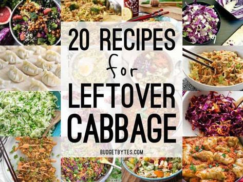 20 Recipes for Leftover Cabbage What To Do With Leftover Cabbage, Cabbage Leftover Recipes, Leftover Cabbage Ideas, Ways To Use Cabbage, Leftover Cabbage Recipes, Leftover Cabbage, Easy Cabbage Recipes, Cabbage Rolls Recipe, Budget Bytes