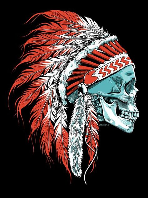 Indian Skull Tattoos, Indian Skull, Indian Headdress, Indian Tattoo, Skull Artwork, A Skull, Skull Tattoos, Native Art, Skull And Bones