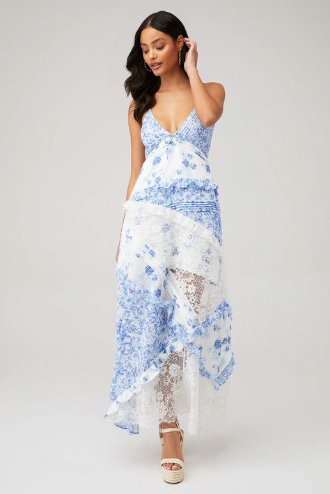 For Love & Lemons | Rosalyn Maxi Dress in Blue| FashionPass Wedding Fits, White Lace Maxi, Lemon Dress, Floral Lace Dress, Pinterest Closet, For Love & Lemons, Love And Lemons, Maxi Dress Blue, For Love And Lemons