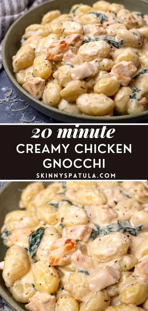 One Pot Chicken And Gnocchi, Creamy Chicken And Gnocci, Creamy Chicken Gnocchi With Spinach, Cheesy Chicken Gnocchi Soup, Creamy Chicken Nochi, Gnocchi Recipes Alfredo, Creamy Chicken And Gnocchi Recipes, Chicken Nochi Pasta, Gnocchi Noodle Recipes