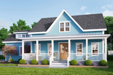 BuilderHousePlans.com Plan 461-71 Retirement House, Compact House, Craftsman Style House, Farmhouse Style House Plans, Dormer Windows, Craftsman Style Home, Country House Plan, Farmhouse House, Pocket Door