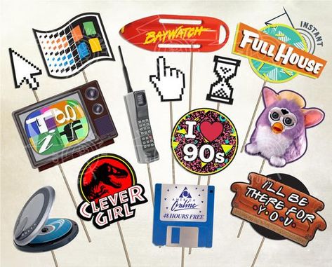 I Love the 90s Photobooth Prop Set #2 - Relive the 90s with these props inspired by the decade of the 90s. Use with a photobooth or just as party decorations. SET #1: https://www.etsy.com/listing/564364601/i-love-the-90s-photobooth-props-digital *** Digital Product *** --- 90s Photo Booth, Hip Hop Party Theme, 90s Theme Party Decorations, 90s Party Ideas, I Love The 90s, Vintage Party Decorations, 1990s Nostalgia, Throwback Party, 90s Theme Party