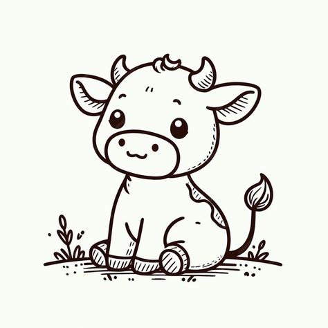 A drawing of a cow with a tag that says quot a little cow quot | Premium AI-generated vector Cow Drawings Cute, Fluffy Cow Tattoo, Simple Cow Drawing, Cow Head Drawing, Fluffy Cow Drawing, Drawing Of A Cow, Cute Cow Drawing, Cow Doodle, Sticker Images