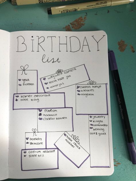 Birthday List Layout Ideas, Birthday List Layout, Cute Birthday List Ideas, Inside Of Cards Ideas Birthday, Birthday List Ideas On Paper, Scrapbook Theme Ideas List, Birthday List Aesthetic, Aesthetic Birthday List, Happy Birthday Journal Ideas