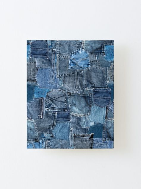 Denim Bedroom Decor, Denim Canvas Art, Denim Collage Art, Denim Wall Hanging, Denim Wall Art, How To Patch Carpet, Denim Display, Jeans Patchwork, Jeans Pocket