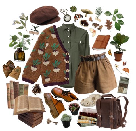 Plant Clothes Aesthetic, Cute Forest Outfits, Plant Aesthetic Clothes, Vintage Fashion Ideas, Plant Outfit Aesthetic, Plant Core Outfit, Goblincore Lookbook, Plant Academia Outfits, Plant Witch Outfit