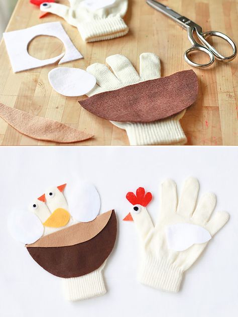 DIY Mama Chicken & Nest  Puppet Gloves for Kids How To Make Gloves, Chicken Nest, Glove Puppets, Felt Puppets, Puppets Diy, Diy Costumes Kids, Handmade Charlotte, Imaginary Play, Diy Costume