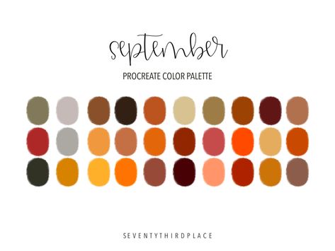 DIGITAL DOWNLOAD  -for the Procreate App -30 color swatches Color Palette September, September Color Palette, Western Color Palette, September Colors, Procreate Color Palette, Palette Design, Fall Color Palette, Color Palette Design, Month Colors