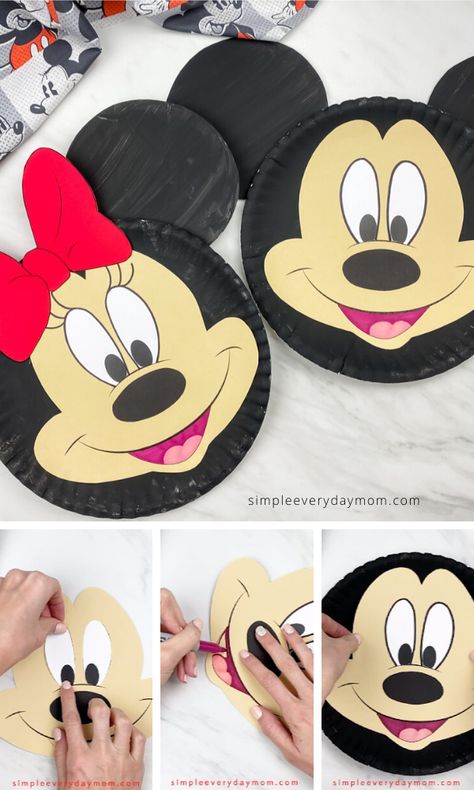 Need a fun and easy Disney craft for the kids to do at home? These Mickey and Minnie Mouse paper plate crafts are perfect for preschool and kindergarten children. Download the free printable template and make today!   #simpleeverydaymom #disneycrafts #paperplatecrafts #kidscrafts #craftsforkids #mickeymouse #minniemouse #preschoolcrafts #kindergartencrafts Mouse Paper Plate Craft, Mickey Mouse Preschool, Free Mickey Mouse Printables, Minnie Mouse Template, Mickey Mouse Template, Mickey Craft, Cool Crafts For Kids, Disney Crafts For Kids, Mickey Mouse Printables