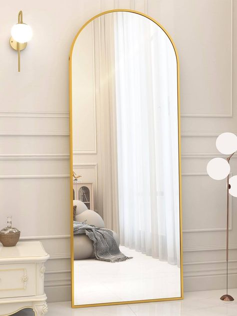 Gold  Collar  Aluminum Alloy   Embellished   Home Decor Big Full Length Mirror, Full Body Mirrors, Nyc Room, Uni House, Arch Floor Mirror, Full Length Mirror Stand, Floor Length Mirror, Mermaid Bedroom, Floor Standing Mirror