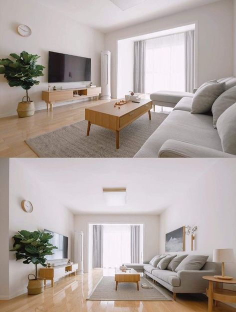 Muji Living Room, Minimalist Living Room Furniture, Condo Interior Design, Minimalist Living Room Decor, Modern Minimalist Living Room, Tables Kitchen, Small Apartment Living Room, Apartment Living Room Design, Desain Furnitur Modern