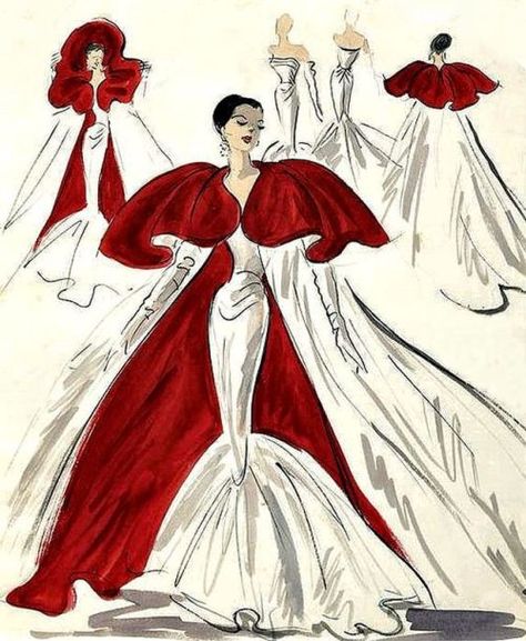 Edith Head Sketches, Edith Head Designs, Vintage Hollywood Fashion, Vintage Fashion Sketches, Istoria Modei, Fashion Design Inspiration, Kasut Wanita, Edith Head, Mode Retro