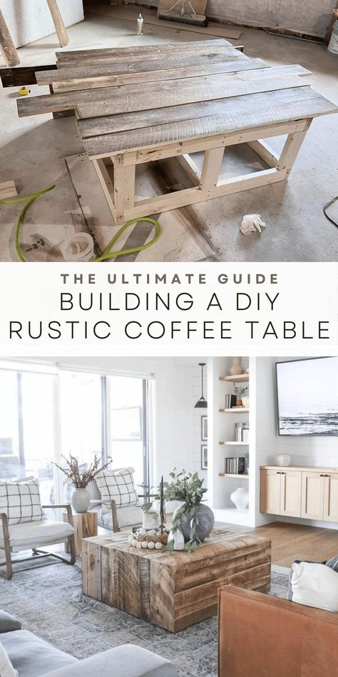 Spice up your living room with a stunning rustic coffee table that is DIY and budget-friendly. If you love farmhouse style, this is for you! Farmhouse Coffee Table Diy, Diy Rustic Coffee Table, Farmhouse Style Coffee Table, Diy Farmhouse Coffee Table, Modern Farmhouse Ideas, Rustic Wood Projects, Wood Coffee Table Rustic, Finish Work, Rustic Coffee Table