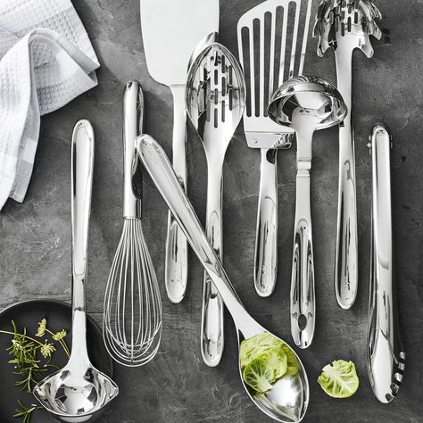 All-Clad Precision Stainless Steel Kitchen Utensil Set | Williams Sonoma Coke Kitchen, Kitchen Equipment Storage, Williams Sonoma Kitchen, Pasta Fork, Kitchen Materials, Home Equipment, Dishware Sets, Balloon Whisk, Stainless Steel Kitchen Utensils