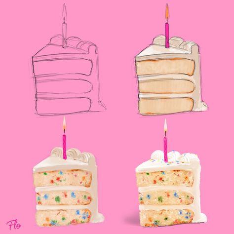 Procreate Food Drawing, Procreate Food Illustration, Food Painting Ideas, Basic Digital Art, Birthday Painting Ideas, Digital Art Lessons, Food Digital Art, Birthday Digital Art, Food Art Drawing