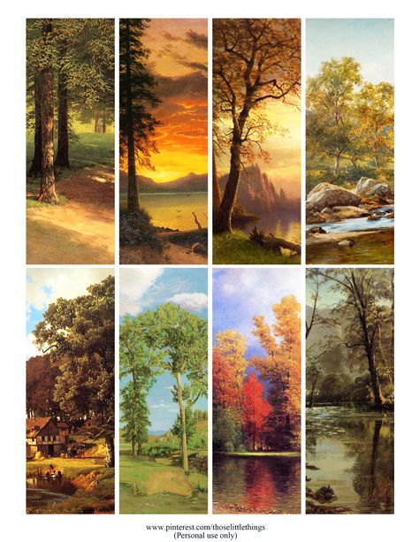 Vintage Forest Landscape Paintings Bookmarks Free Digital Collage Sheet - Free Printable Bookmarks - Marcalibros Imprimible Gratis #freeprintable #freebookmarks #freeprintablebookmarks #freebookmark #marcalibrosgratis Vintage Bookmarks Printable, Free Printable Bookmarks Templates, Bookmarks Free Printable, Journal Printables Free, Cool Bookmarks, Free Printable Bookmarks, Vintage Bookmarks, Vintage Forest, Printable Bookmarks