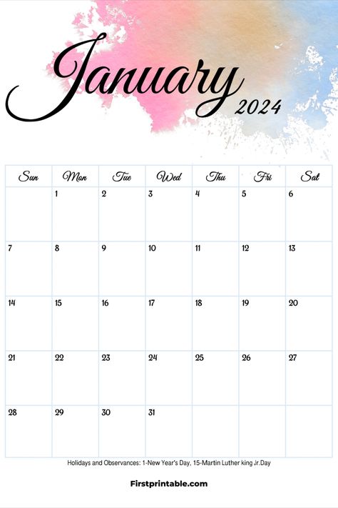 January 2024 Calendar With Holidays 2024 Editable Calendar, January 2024 Calendar Printable Free, Free Printable 2024 Monthly Calendar With Holidays, Months Printable, Printable Meal Planner Monthly, January 2024 Calendar, Holidays Aesthetic, Editable Monthly Calendar, Calender Printables