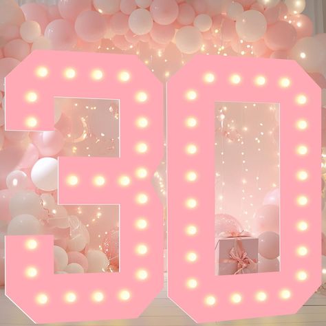 PRICES MAY VARY. 【Large Numbers for Party Decor】3 FT Pink pre-cut foam mosaic number frame with warm white LED lights is an eye catching centerpiece for birthday party, anniversary and Christmas. Light up your party and create warm atmosphere! It's also a great way to showcase the age or milestone being celebrated. 【Perfect Party Backdrop-Two Ways to Display】Different from other number, our latest marquee numbers light up numbers can not only be placed on the table or ground steadily with back s 18th Birthday Backdrop, Number Mosaic, Light Up Numbers, 21 Birthday Party Decorations, Marquee Numbers, Foam Frame, Birthday Party Centerpieces, Large Numbers, Number Design