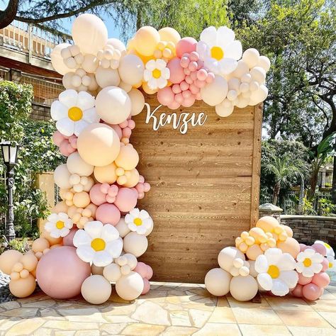 132Pcs White Daisy Sunflower Themed Balloon Arch Kit Black Pink Yellow Latex Ballfor Wedding Flower Birthday Balloons, Balloon Combination, Wedding Party Room, Baby Shower Balloon Arch, Decor Packaging, Daisy Baby Shower, Pink Latex, Balloon Arch Kit, House Moving