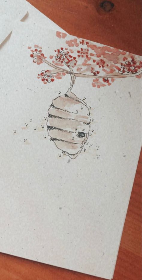 A Tree Drawing, Line And Wash Watercolor, Creative Watercolor, Architecture Landscape, Bee Art, Tree Drawing, Letter Paper, Bee Hive, God Is Good