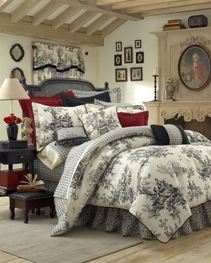 French Bedroom Design, Country Comforter, Black Comforter Sets, Toile Bedding, Black Toile, Black Comforter, Black Duvet, Ikea Kura, Country Bedding