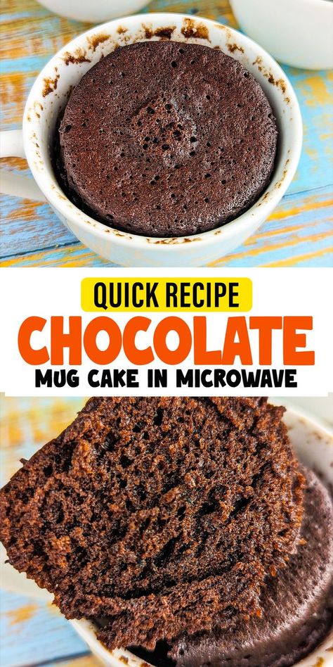 With just 5 everyday ingredients like flour, sugar, cocoa, milk and egg, you can create this luscious moist chocolate mug cake in just 60 seconds in the microwave! Quick Mug Cake Microwave Recipes, Moist Chocolate Mug Cake, Easy Chocolate Mug Cake, Mug Dessert Recipes, Microwave Chocolate Cakes, Easy Mug Cake, Cake In A Mug, Microwave Cake, Chocolate Mug Cake