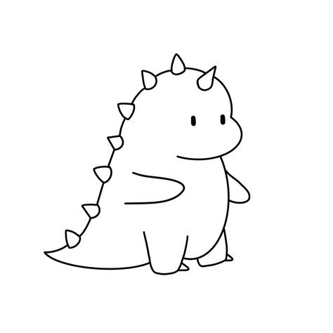 Cute Dino Outline, Dino Drawing Simple, Dinosaur Black And White, Dino Coloring Pages, Dino Sketch, Dino Doodle, Dinosaur Doodle, Easy Dinosaur Drawing, Kawaii Dino