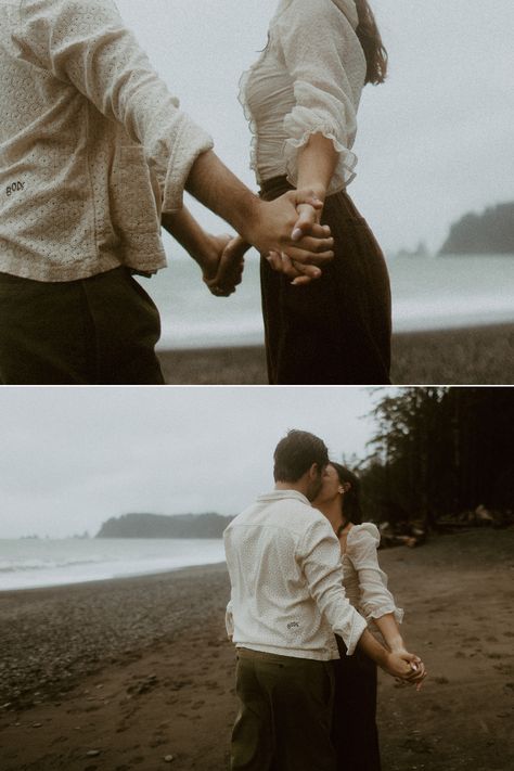 Cloudy Beach Engagement Photos, Couple Inspiration Photography, Cloudy Day Couple Photoshoot, Bluffs Photoshoot, Engagement Rain Pictures, Couples Mountain Photoshoot Winter, Engagement Photos Relaxed, Cold Beach Couple Photoshoot, Winter Lake Photoshoot