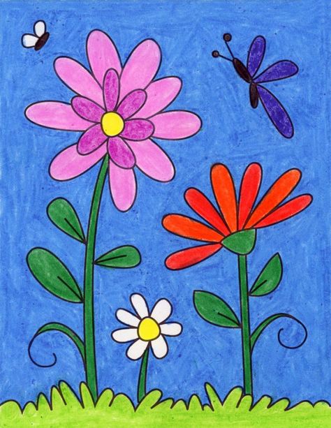 How to Draw Flowers · Art Projects for Kids Flower Drawing For Kids, Simple Flower Drawing, Easy Flower Drawings, Plants Art, Flower Art Drawing, Easy Drawings For Kids, Spring Art, Art Drawings For Kids, Simple Flowers