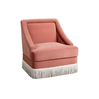 NEW Velvet Fringe Accent Chair | Showit Blog Pink Accent Chair, Wingback Accent Chair, Velvet Fringe, Custom Chair, Velvet Accent Chair, Velvet Accents, Upholstered Accent Chairs, Swivel Accent Chair, Velvet Chair