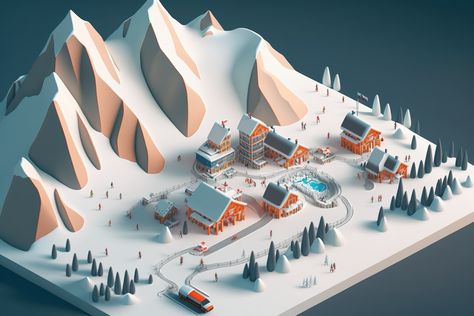 Mountain Top View, 3d Mountain, Lowpoly 3d, Lemax Christmas Village, Photorealistic Rendering, 3d Modeling Tutorial, Snow Forest, Isometric Art, Isometric Illustration