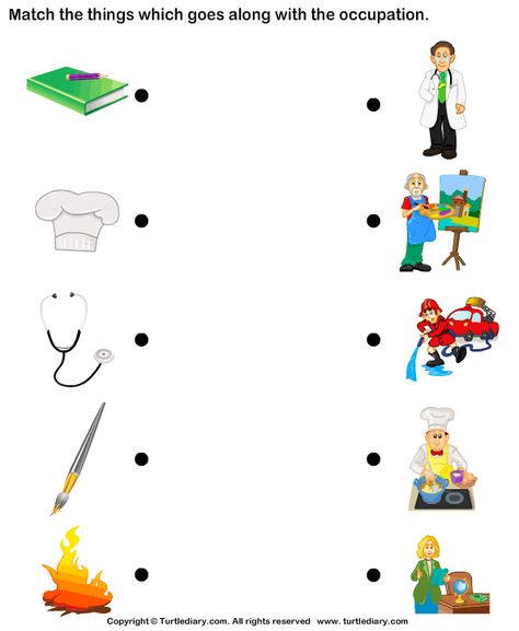 Download and print Turtle Diary's Match Objects with Occupation worksheet. Our large collection of ela worksheets are a great study tool for all ages. تصنيف الحيوانات, Kertas Kerja Prasekolah, Community Helpers Preschool Activities, Community Helpers Worksheets, Kraftangan Prasekolah, Free Worksheets For Kids, Community Helpers Theme, Community Helpers Preschool, Kids Worksheets Preschool