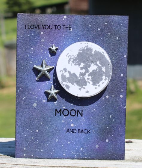 To the Moon - Scrapbook.com Space Cards Handmade, Space Themed Card Ideas, Moon Birthday Cards, Moon Gift Ideas Diy, Galaxy Cards Ideas, Astronomy Birthday Cards, Space Paper Craft, Space Cards Ideas, Moon Birthday Card