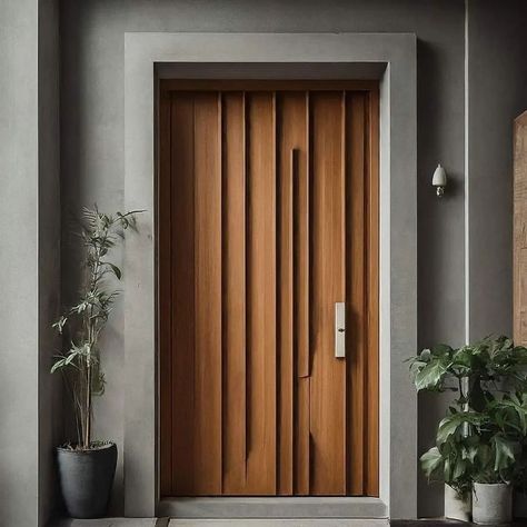 Luxurious Wooden Flush Door #alka_fabrication_and_interiors #interiordesign #interior_and_living #modulardinningroom #modularkichen Home Main Door Design Entrance, Modern Wooden Door Design, Minimal Door, Statement Door, Wooden Door Entrance, Entry Door Designs, Flush Door Design, Door Design Ideas, House Main Door