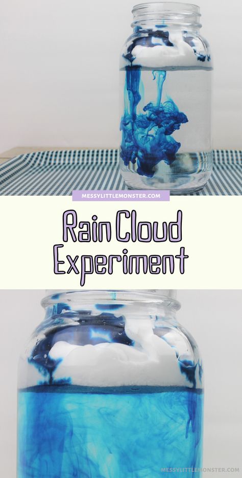 Shaving cream rain clouds cloud in a jar science experiment for kids. Easy weather science experiments. Rain Jar Experiment, Rain In A Jar, Weather Science Experiments, Rain Cloud In A Jar, Cloud Experiments, Rain Crafts, Cloud In A Jar, Water Science Experiments, Weather Science