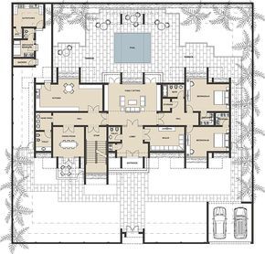 Neo Classic Villa, Classic Villa Design, Drawing House Plans, Large Floor Plans, Bungalow Floor Plans, House Plans Mansion, Classic House Exterior, Courtyard House Plans, Mansion Floor Plan