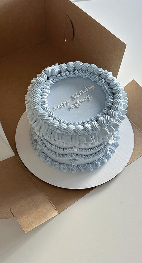 Lambeth cake, Lambeth birthday cake, Lambeth style cake, vintage style birthday cake, buttercream birthday cake, vintage birthday cake White And Blue Cake Design Birthday, Small Blue Wedding Cake, Blue Lambeth Cake, Layer Cake Bleu, Light Blue Cake Birthday, Vintage Cake Round, Blue Birthday Cake Aesthetic, Vintage Birthday Cake Aesthetic, Blue Birthday Cakes For Women