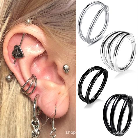 Women Man Stainless Steel Septum Piercing Nose Ring Lip Ring Punk Rock Hip Three Layer Stereo Hoop Piercing Nose Ring, Piercing Nose, Ring Earring, Lip Ring, Septum Piercing, Three Layer, Body Piercing Jewelry, Nose Piercing, Piercing Jewelry