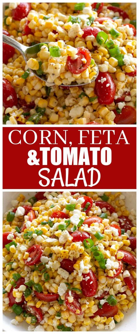 Sweet Corn Salad Recipe, Tomato And Feta Salad, Tomato Feta Salad, Tomato Side Dishes, Fresh Corn Recipes, Feta Tomato, Corn Tomato Salad, Corn Recipes Side Dishes, Sweet Corn Recipes