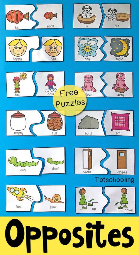 FREE printable puzzles to teach preschoolers about antonyms and opposites. Includes 12 self-correcting puzzles with visual cues to find the matching pair of antonyms. Opposites Preschool, Opposites Worksheet, Free Printable Puzzles, Printable Puzzles, Aktivitas Montessori, Tot School, Free Preschool, Preschool Printables, Teaching Preschool